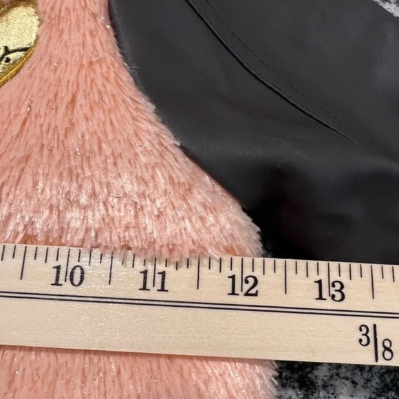 Betsey Johnson Fuzzy Sparkly Peach Coat with Faux Leather Sleeves - Picture 12 of 15